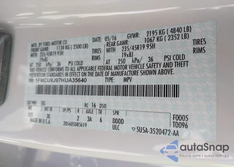 2017 Ford Escape Titanium из США, поврежденный, VIN 1FMCU9J97HUA35640